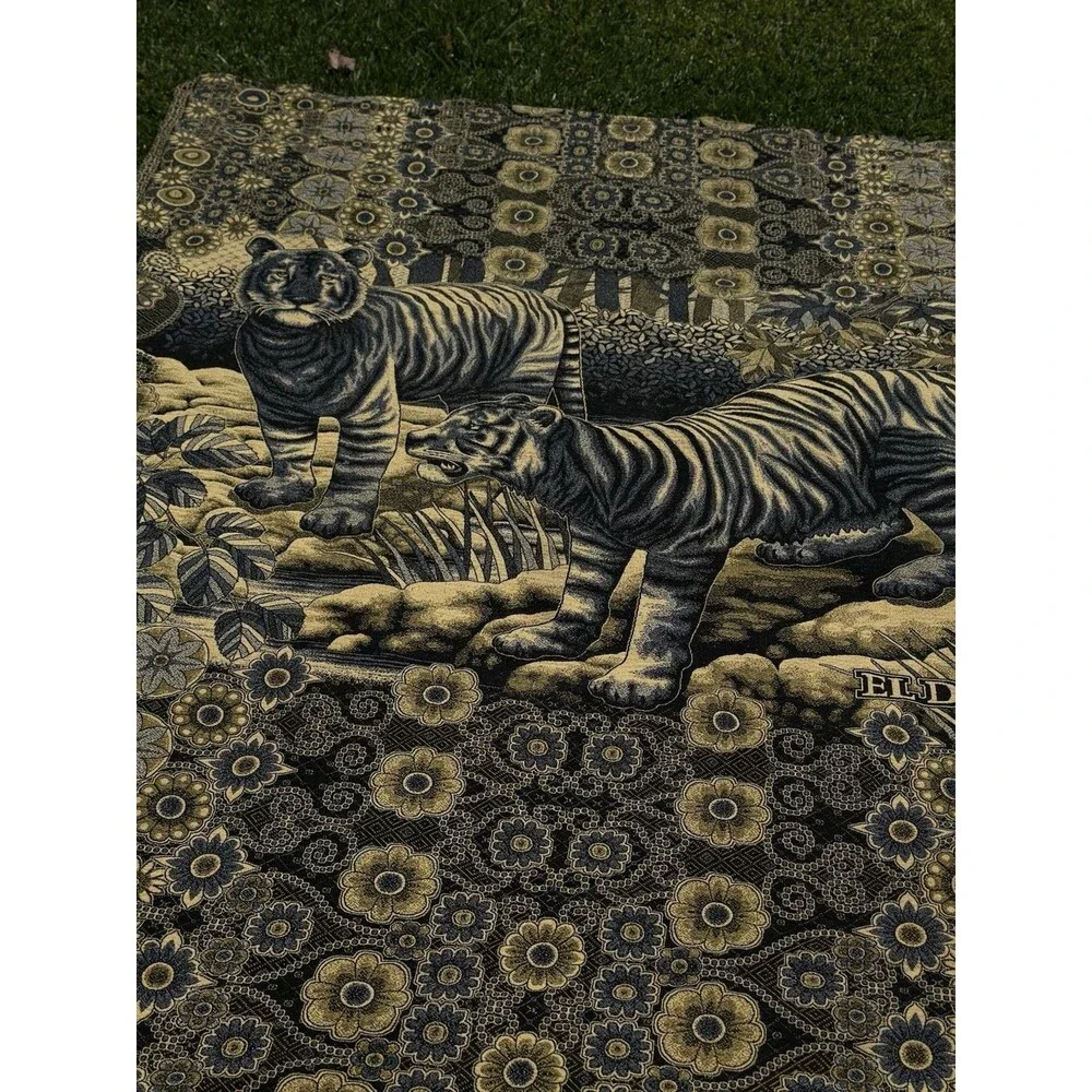 Tapestry Blanket Safari African Animals‎ Big Game Gold Brown Zebra Lions Tiger